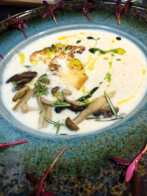 SILKY SMOOTH: Roasted cauliflower soup, wild mushrooms and truffle oil.